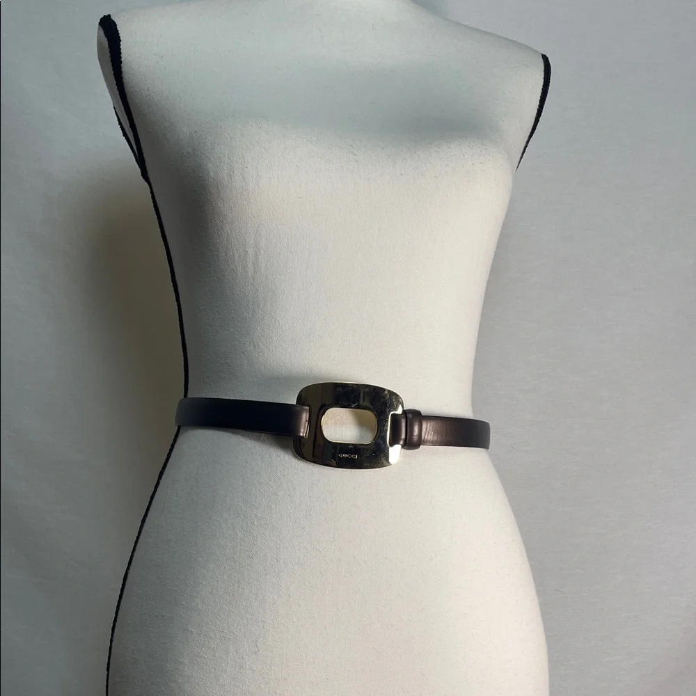 Gucci Brown Leather Belt with Gold Buckle
